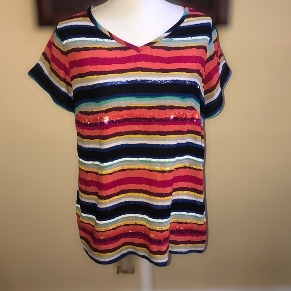 Soft Surroundings Women’s Colorful Striped Sequins Colorista Tunic Tee MP - Picture 2 of 12